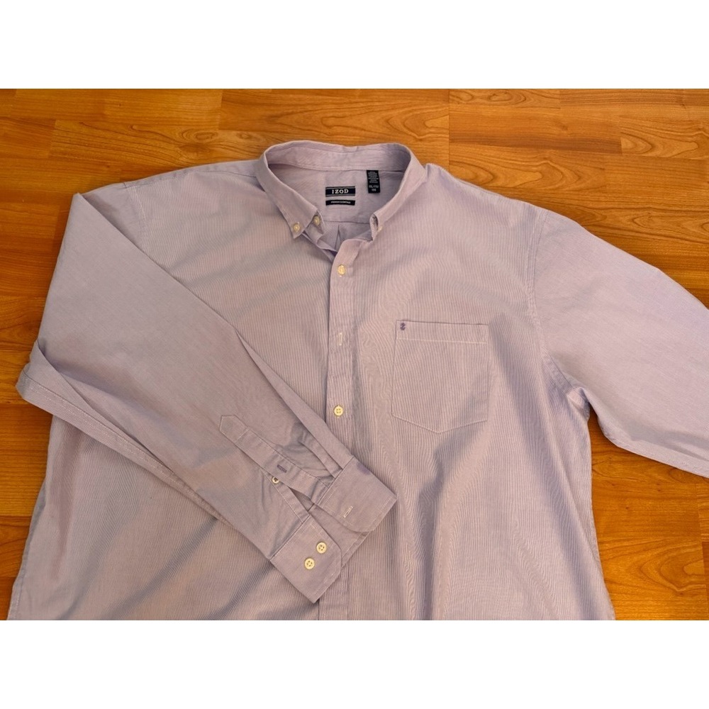 Izod Men's Long‎ Sleeve Purple Pocket Dress Shirt Premium Essentials XXL/TTG - Picture 2 of 7